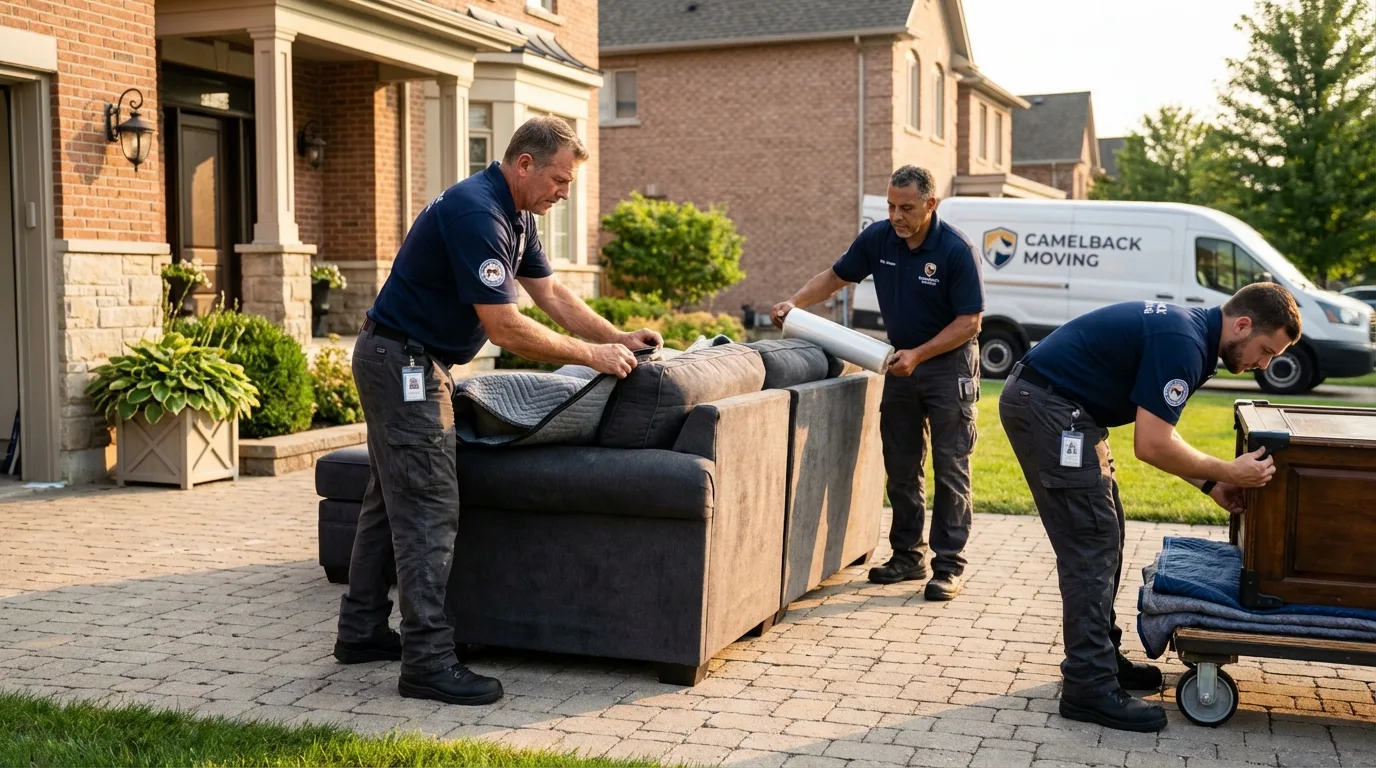 Large estate moving crew wrapping furniture in Crosby, ND